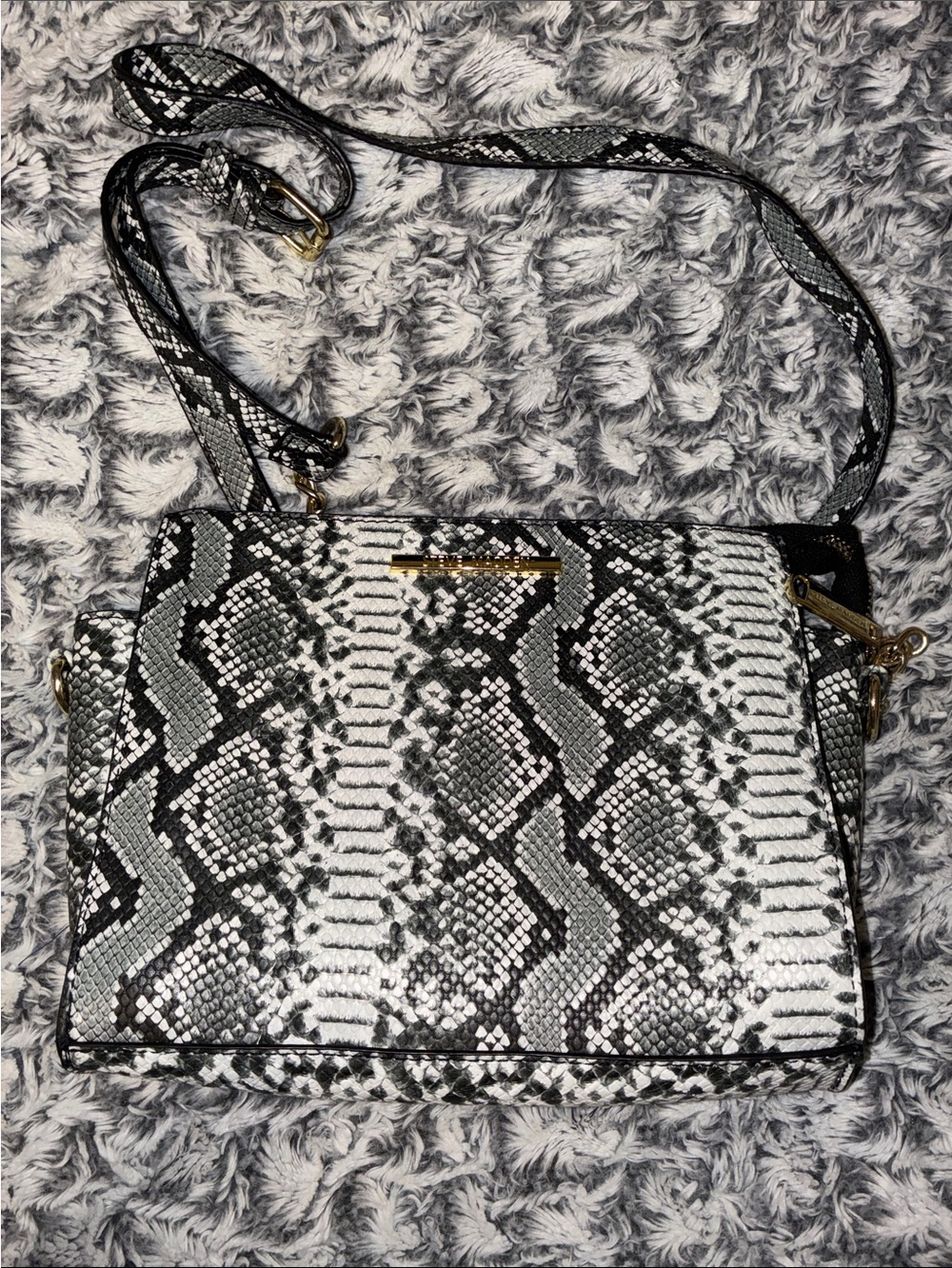 Steve Madden Black and White Snake-Embossed Crossbody Bag